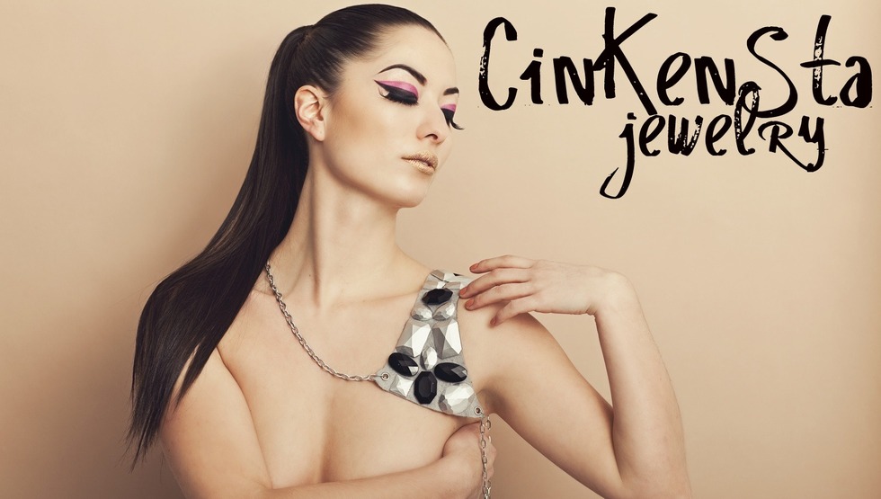 Cinkensta Gold Chain & Green Drop Bead HEADPIECE Headband 