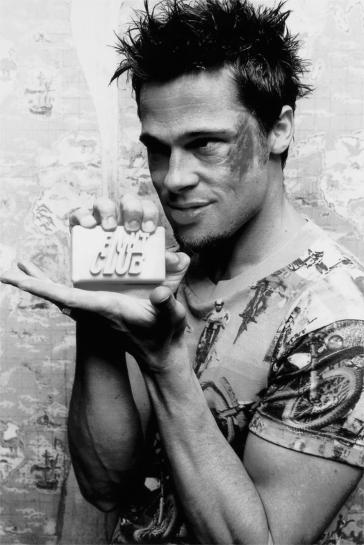 Brad Pitt holding a bar of brad pitt fight club pics. Brad Pitt holding a bar of