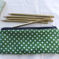 Green spotty pencil case